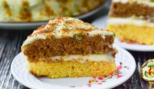Carrot cake with sour cream custard