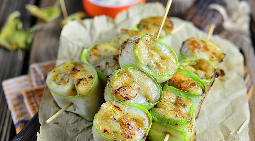 Tilapia on skewers with zucchini