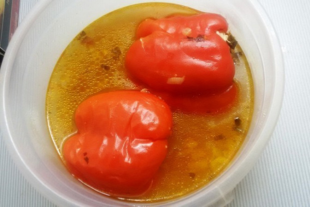 Small peppers stuffed with turkey and rice
