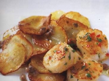 Scallops with potatoes and anchovy sauce