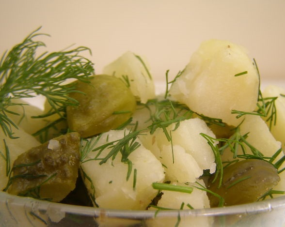 Potato salad with pickled cucumbers and dill
