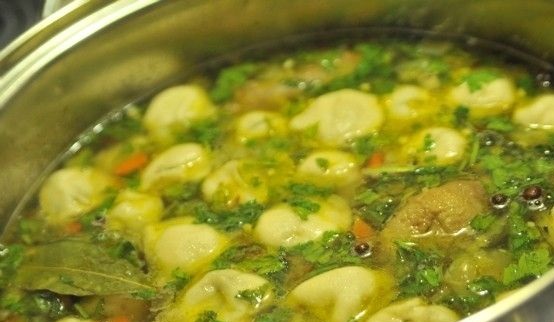 Potato soup with mushroom ears