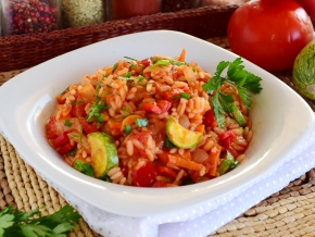 Stewed zucchini with rice and vegetables