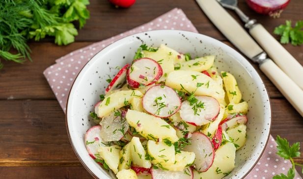New potato, radish and greens salad