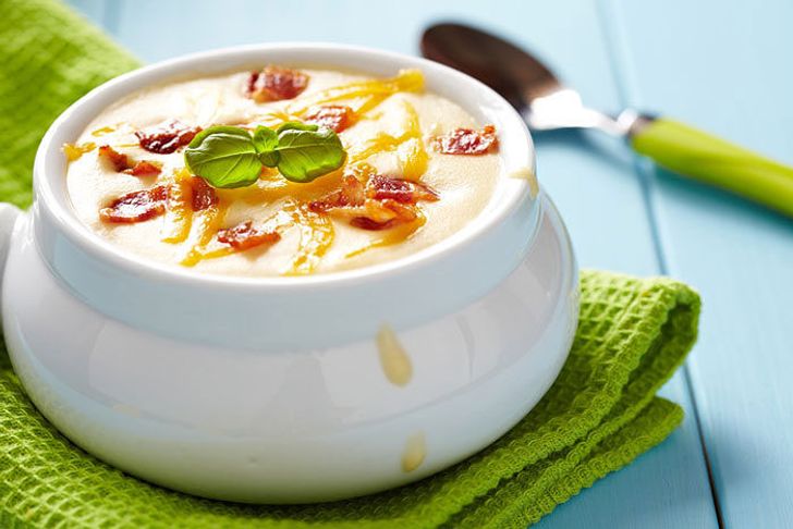 Cheese soup with smoked meats