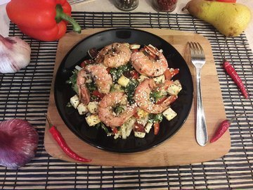 Salad with langoustines and Adyghe cheese