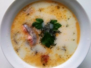 French cheese soup with trout