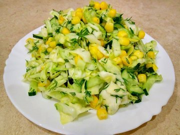 Salad with corn, cucumbers and cabbage