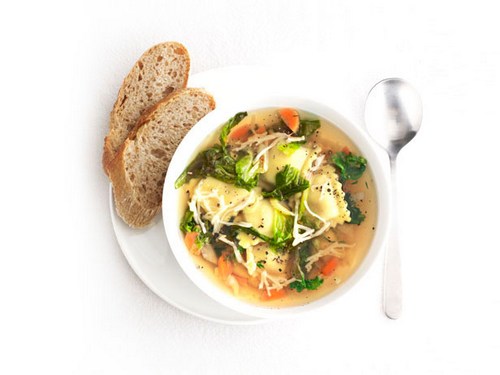 Vegetable soup with ravioli