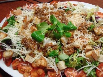 Delicious Caesar salad with shrimps