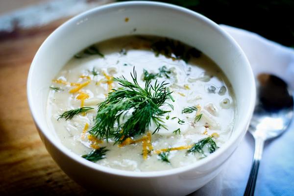Avgolemono with orzo pasta (Greek chicken soup with egg and lemon dressing)