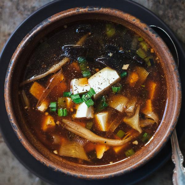 Miso soup with tofu and muer mushrooms