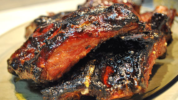 Grilled smoked wild boar ribs