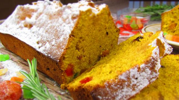 Pumpkin cake with dried fruits and candied fruit