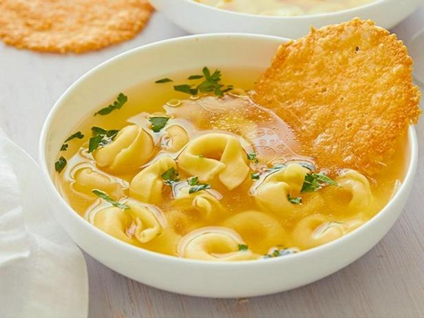 Tortellini with cheese in a light broth