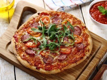 Homemade pizza with sausage