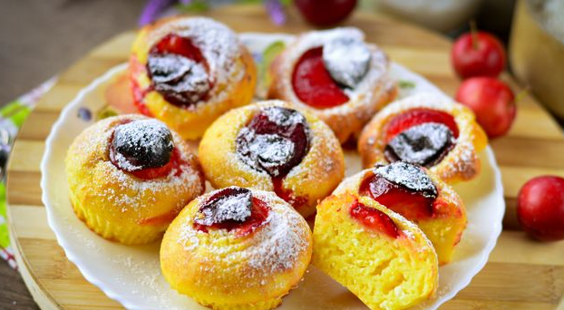 Curd muffins with cherry plum