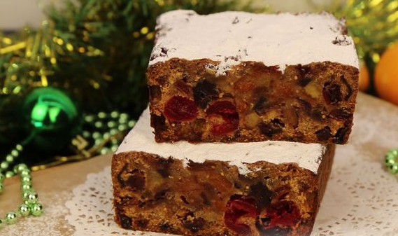 Spicy Christmas cake with dried fruits and candied fruit