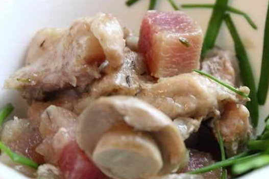 Pork with turnips and mushrooms