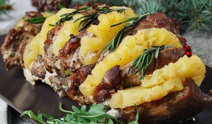 Festive meat with pineapples