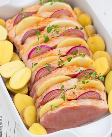 Juicy pork baked with potatoes and apples