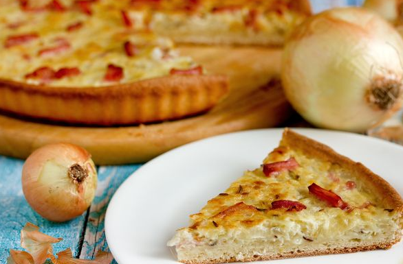 German onion pie with smoked meat