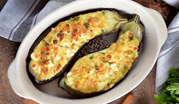 Eggplant stuffed with cottage cheese and cheese
