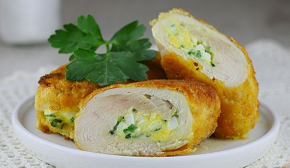 Chicken rolls with egg filling
