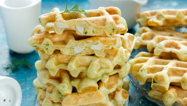 Snack waffles with chicken and green onions