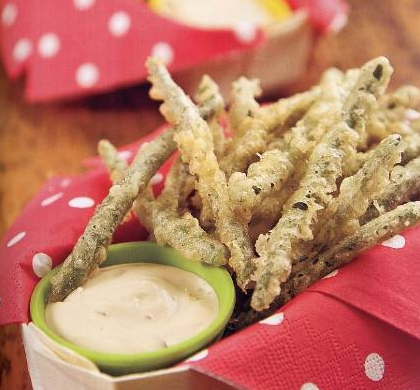 String beans fried in beer batter