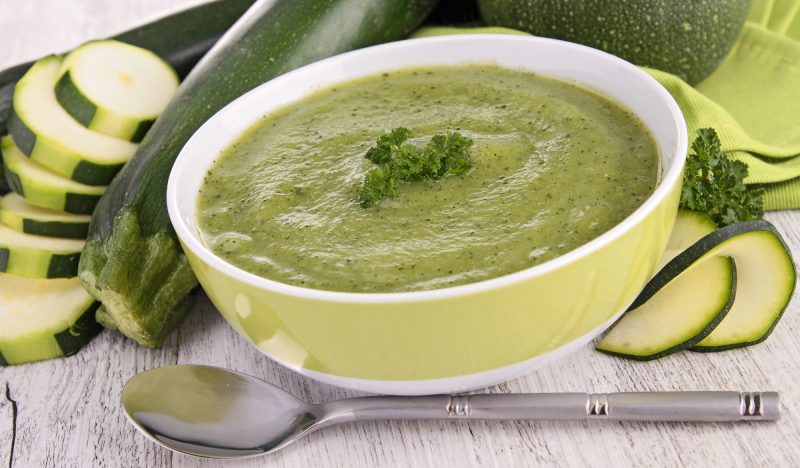 Zucchini puree soup with milk and cottage cheese