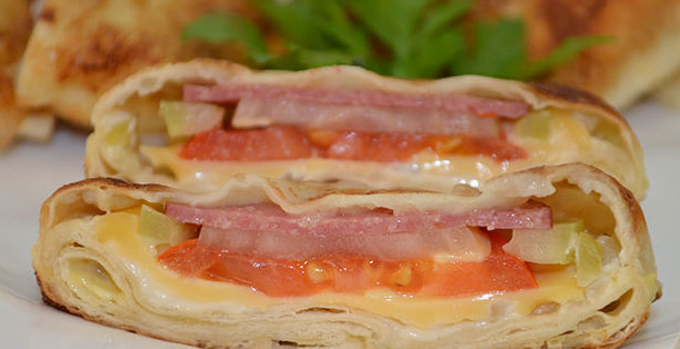 Stuffed lavash fried in egg