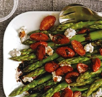Asparagus with roasted tomatoes and goat cheese