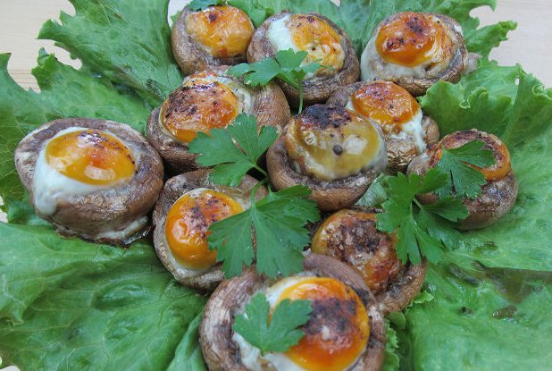 Tasty Mushrooms stuffed with quail eggs