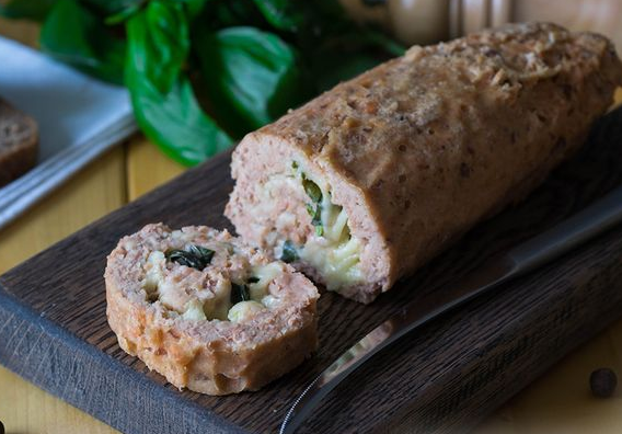 Pink salmon roll with cheese and basil