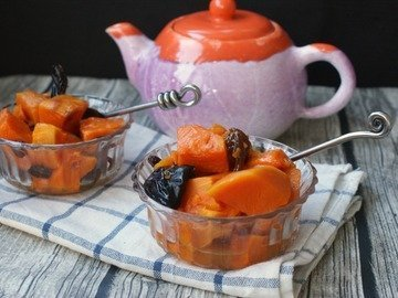 Stewed pumpkin with dried fruits in a slow cooker