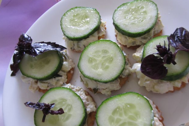 Canape with salad, on a cracker