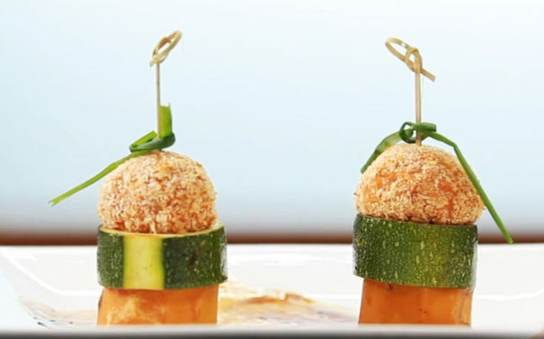 Canape of vegetables and chicken fillet