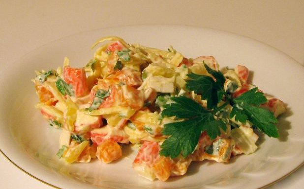 Salad with crab sticks and boiled carrots