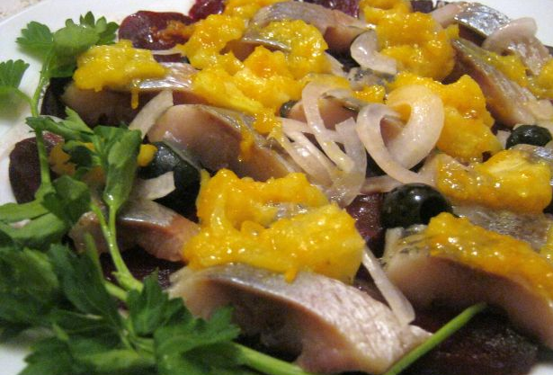 Salad of herring and beets with orange sauce