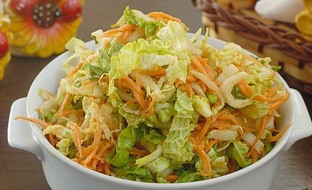 Chinese cabbage salad with carrots and honey-soy dressing