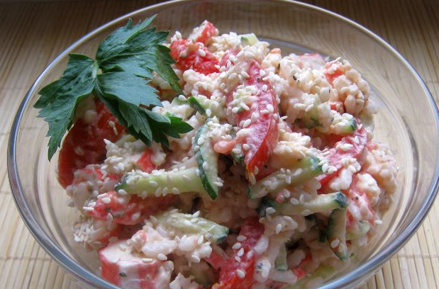 Salad with crab sticks and vegetables
