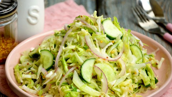 Cabbage, Cucumber and Onion Salad with Honey Mustard Dressing