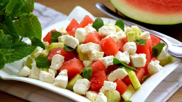 Salad of cucumbers, watermelon and feta
