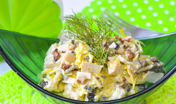 Salad with squid and mushrooms