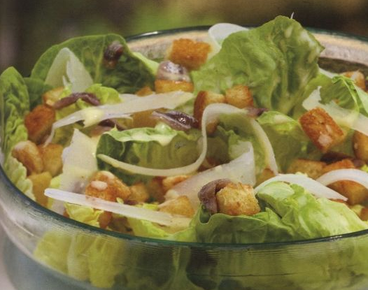Caesar salad with croutons and anchovies