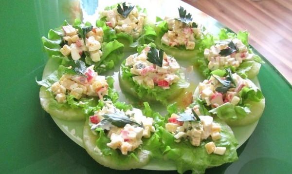 Appetizer of pineapples and crab sticks