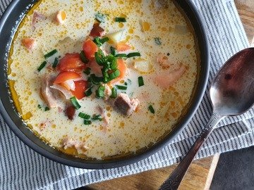 Creamy soup with trout