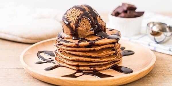 Chocolate pancakes with ice cream