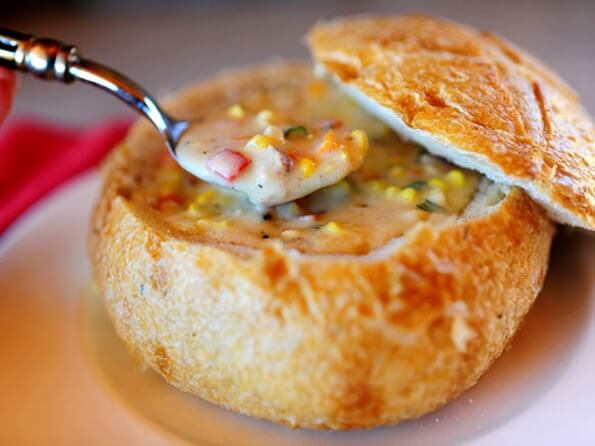 Cream soup in a bread pot